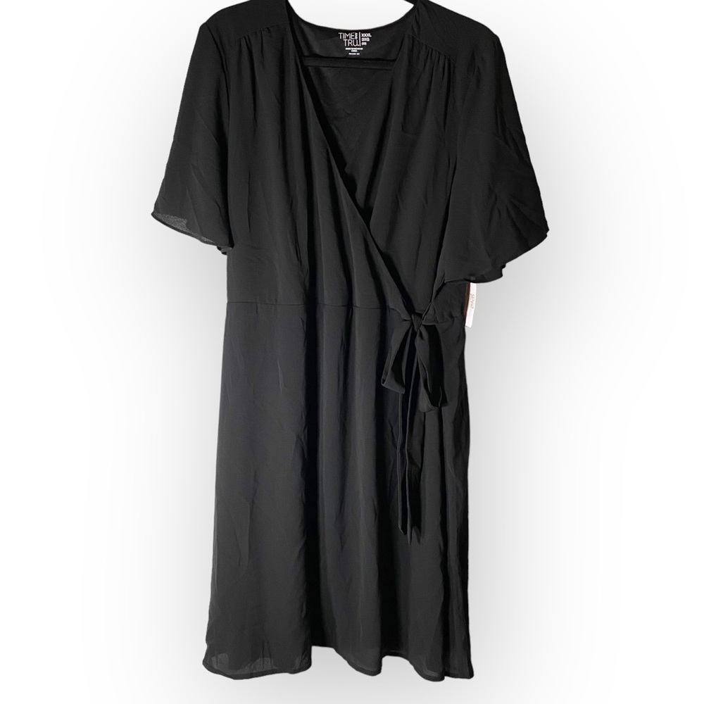 Time & True Black Chiffon Wrap Dress